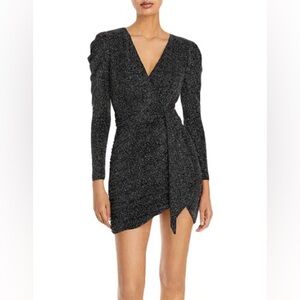 Aqua Formal Elegant Black and Silver Long Sleeve Dress